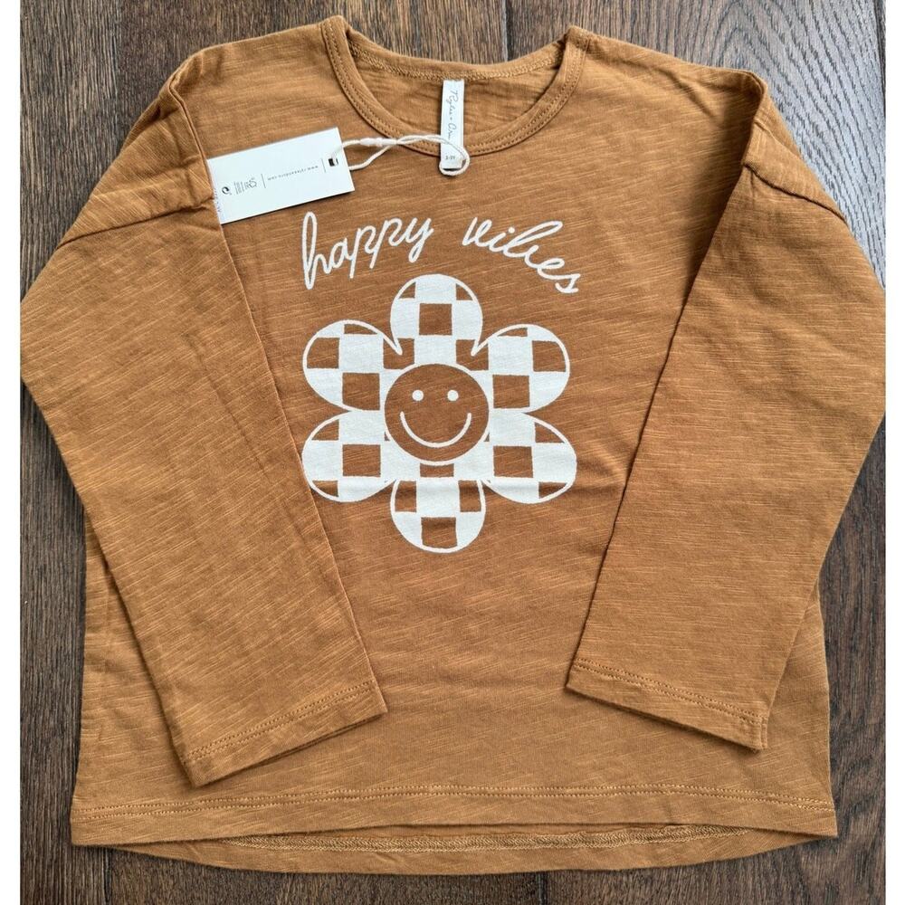 NWT NEW Rylee + Cru Long Sleeve Happy Vibes Logo T Shirt Sz 2/3